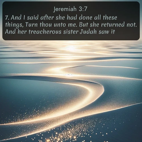 citation biblique : 7. And I said after she had done all these things, Turn thou unto me. But she returned not. And her treacherous sister Judah saw it.
 sur fond image nature