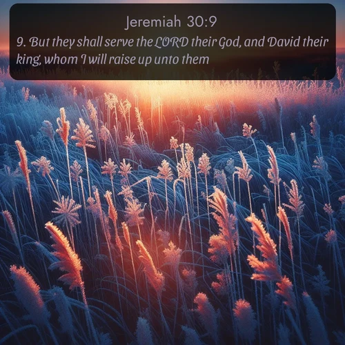 citation biblique : 9. But they shall serve the LORD their God, and David their king, whom I will raise up unto them.
 sur fond image nature