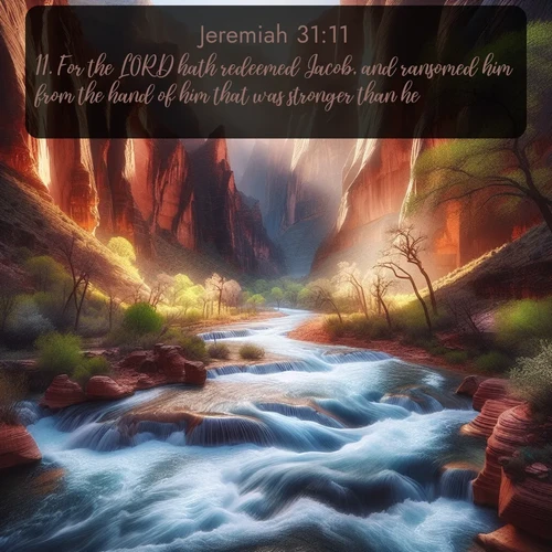 citation biblique : 11. For the LORD hath redeemed Jacob, and ransomed him from the hand of him that was stronger than he.
 sur fond image nature