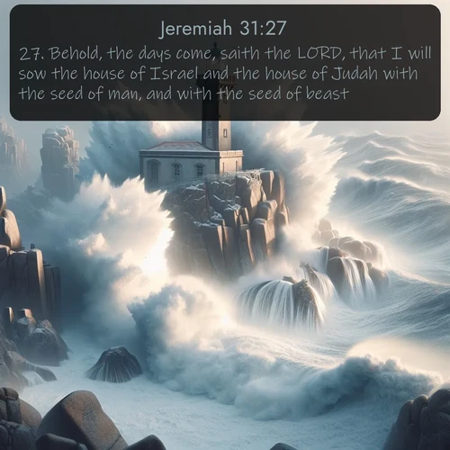 citation biblique : 27. Behold, the days come, saith the LORD, that I will sow the house of Israel and the house of Judah with the seed of man, and with the seed of beast.
 sur fond image nature