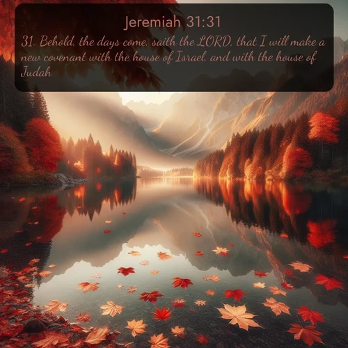 citation biblique : 31. Behold, the days come, saith the LORD, that I will make a new covenant with the house of Israel, and with the house of Judah:
 sur fond image nature