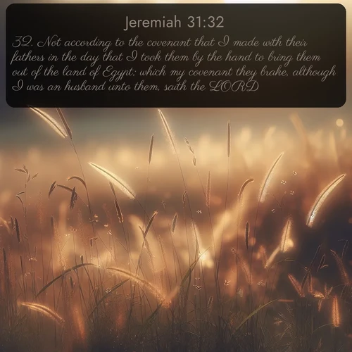 citation biblique : 32. Not according to the covenant that I made with their fathers in the day that I took them by the hand to bring them out of the land of Egypt; which my covenant they brake, although I was an husband unto them, saith the LORD:
 sur fond image nature