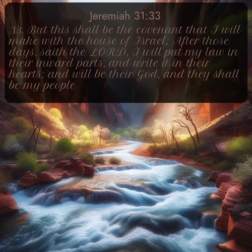 citation biblique : 33. But this shall be the covenant that I will make with the house of Israel; After those days, saith the LORD, I will put my law in their inward parts, and write it in their hearts; and will be their God, and they shall be my people.
 sur fond image nature
