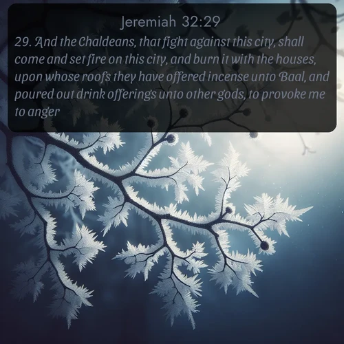 citation biblique : 29. And the Chaldeans, that fight against this city, shall come and set fire on this city, and burn it with the houses, upon whose roofs they have offered incense unto Baal, and poured out drink offerings unto other gods, to provoke me to anger.
 sur fond image nature