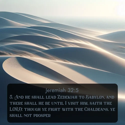 citation biblique : 5. And he shall lead Zedekiah to Babylon, and there shall he be until I visit him, saith the LORD: though ye fight with the Chaldeans, ye shall not prosper?
 sur fond image nature