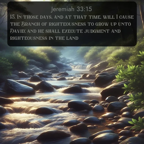 citation biblique : 15. In those days, and at that time, will I cause the Branch of righteousness to grow up unto David; and he shall execute judgment and righteousness in the land.
 sur fond image nature