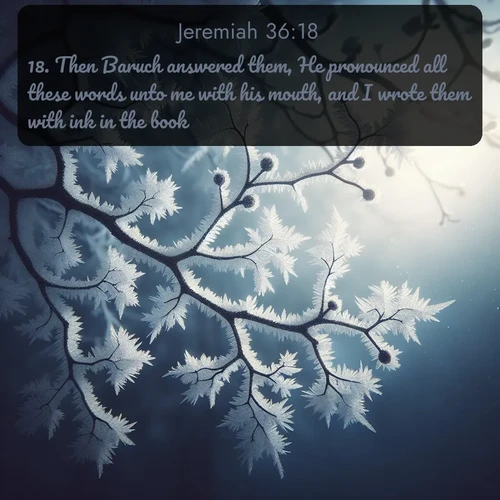 citation biblique : 18. Then Baruch answered them, He pronounced all these words unto me with his mouth, and I wrote them with ink in the book.
 sur fond image nature