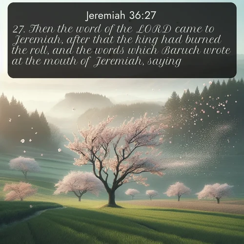citation biblique : 27. Then the word of the LORD came to Jeremiah, after that the king had burned the roll, and the words which Baruch wrote at the mouth of Jeremiah, saying,
 sur fond image nature