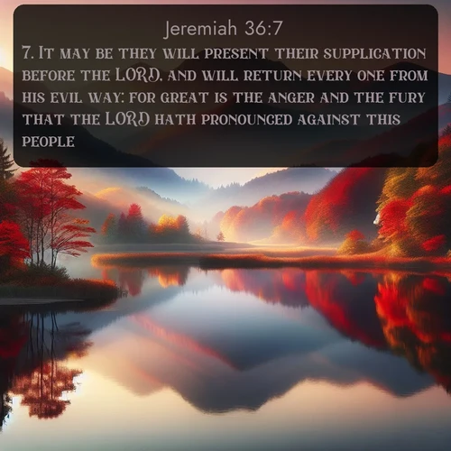citation biblique : 7. It may be they will present their supplication before the LORD, and will return every one from his evil way: for great is the anger and the fury that the LORD hath pronounced against this people.
 sur fond image nature