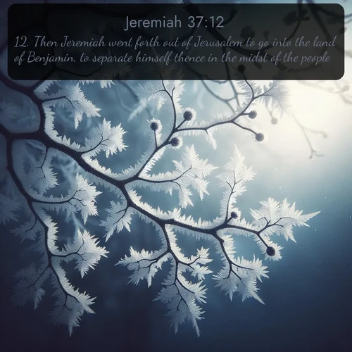 citation biblique : 12. Then Jeremiah went forth out of Jerusalem to go into the land of Benjamin, to separate himself thence in the midst of the people.
 sur fond image nature