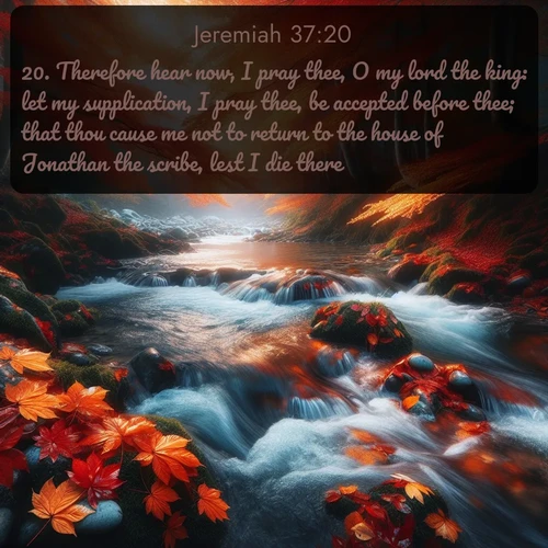 citation biblique : 20. Therefore hear now, I pray thee, O my lord the king: let my supplication, I pray thee, be accepted before thee; that thou cause me not to return to the house of Jonathan the scribe, lest I die there.
 sur fond image nature