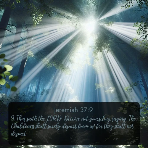 citation biblique : 9. Thus saith the LORD; Deceive not yourselves, saying, The Chaldeans shall surely depart from us: for they shall not depart.
 sur fond image nature