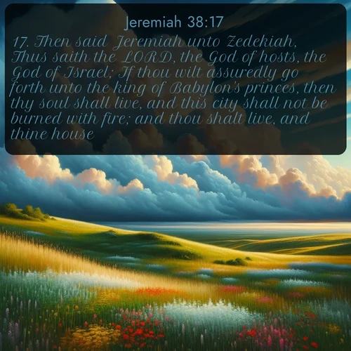 citation biblique : 17. Then said Jeremiah unto Zedekiah, Thus saith the LORD, the God of hosts, the God of Israel; If thou wilt assuredly go forth unto the king of Babylon&#039;s princes, then thy soul shall live, and this city shall not be burned with fire; and thou shalt live, and thine house:
 sur fond image nature