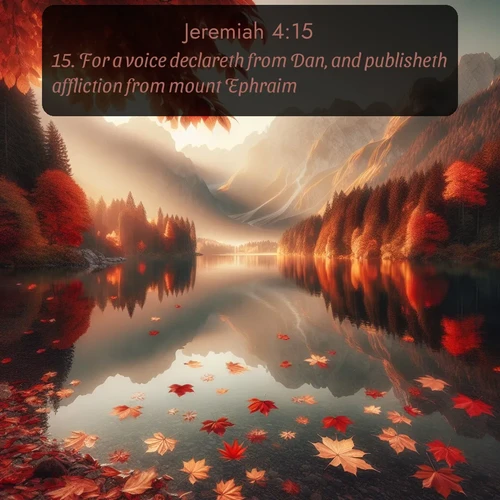 citation biblique : 15. For a voice declareth from Dan, and publisheth affliction from mount Ephraim.
 sur fond image nature