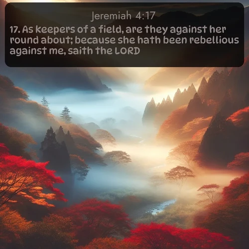 citation biblique : 17. As keepers of a field, are they against her round about; because she hath been rebellious against me, saith the LORD.
 sur fond image nature
