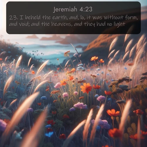 citation biblique : 23. I beheld the earth, and, lo, it was without form, and void; and the heavens, and they had no light.
 sur fond image nature
