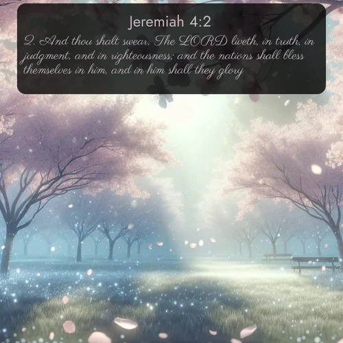citation biblique : 2. And thou shalt swear, The LORD liveth, in truth, in judgment, and in righteousness; and the nations shall bless themselves in him, and in him shall they glory.
 sur fond image nature