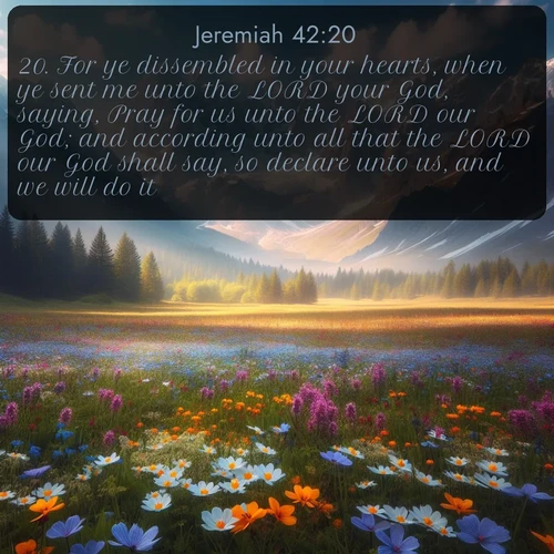 citation biblique : 20. For ye dissembled in your hearts, when ye sent me unto the LORD your God, saying, Pray for us unto the LORD our God; and according unto all that the LORD our God shall say, so declare unto us, and we will do it.
 sur fond image nature