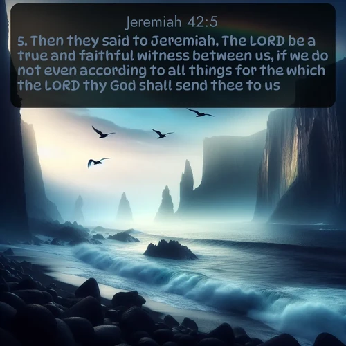 citation biblique : 5. Then they said to Jeremiah, The LORD be a true and faithful witness between us, if we do not even according to all things for the which the LORD thy God shall send thee to us.
 sur fond image nature