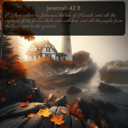 citation biblique : 8. Then called he Johanan the son of Kareah, and all the captains of the forces which were with him, and all the people from the least even to the greatest,
 sur fond image nature