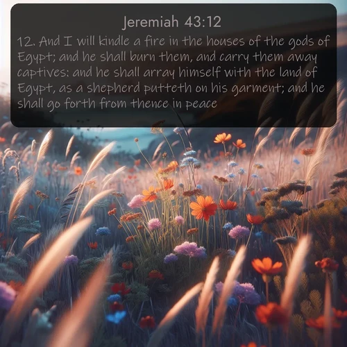citation biblique : 12. And I will kindle a fire in the houses of the gods of Egypt; and he shall burn them, and carry them away captives: and he shall array himself with the land of Egypt, as a shepherd putteth on his garment; and he shall go forth from thence in peace.
 sur fond image nature