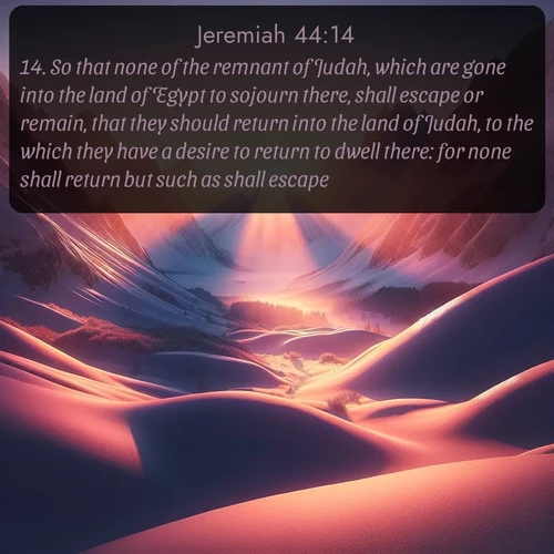 citation biblique : 14. So that none of the remnant of Judah, which are gone into the land of Egypt to sojourn there, shall escape or remain, that they should return into the land of Judah, to the which they have a desire to return to dwell there: for none shall return but such as shall escape.
 sur fond image nature
