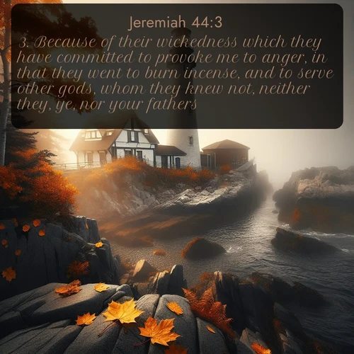 citation biblique : 3. Because of their wickedness which they have committed to provoke me to anger, in that they went to burn incense, and to serve other gods, whom they knew not, neither they, ye, nor your fathers.
 sur fond image nature