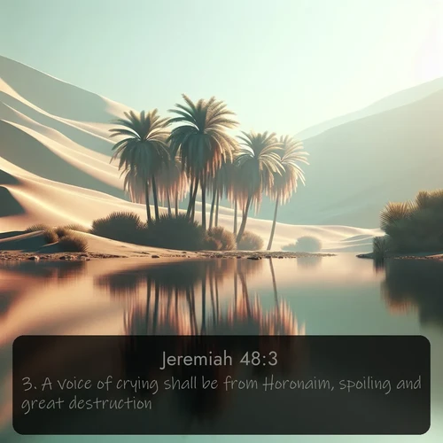 citation biblique : 3. A voice of crying shall be from Horonaim, spoiling and great destruction.
 sur fond image nature