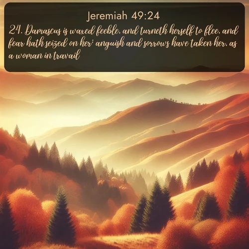 citation biblique : 24. Damascus is waxed feeble, and turneth herself to flee, and fear hath seized on her: anguish and sorrows have taken her, as a woman in travail.
 sur fond image nature