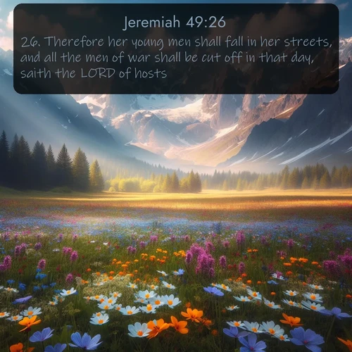 citation biblique : 26. Therefore her young men shall fall in her streets, and all the men of war shall be cut off in that day, saith the LORD of hosts.
 sur fond image nature