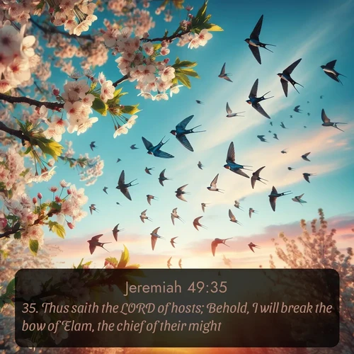 citation biblique : 35. Thus saith the LORD of hosts; Behold, I will break the bow of Elam, the chief of their might.
 sur fond image nature