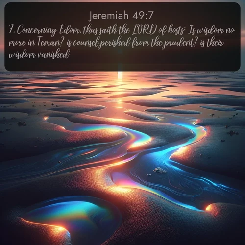 citation biblique : 7. Concerning Edom, thus saith the LORD of hosts; Is wisdom no more in Teman? is counsel perished from the prudent? is their wisdom vanished?
 sur fond image nature