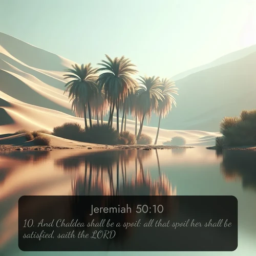 citation biblique : 10. And Chaldea shall be a spoil: all that spoil her shall be satisfied, saith the LORD.
 sur fond image nature