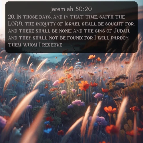 citation biblique : 20. In those days, and in that time, saith the LORD, the iniquity of Israel shall be sought for, and there shall be none; and the sins of Judah, and they shall not be found: for I will pardon them whom I reserve.
 sur fond image nature