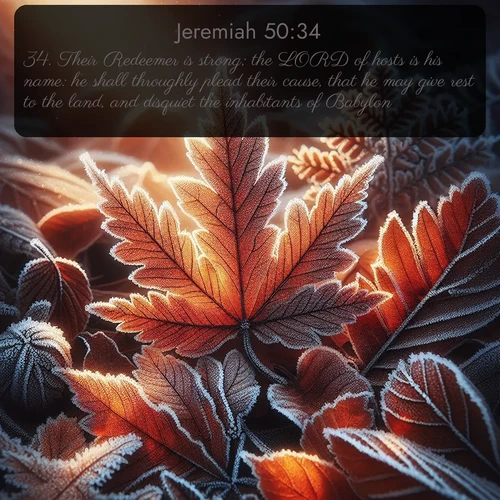 citation biblique : 34. Their Redeemer is strong; the LORD of hosts is his name: he shall throughly plead their cause, that he may give rest to the land, and disquiet the inhabitants of Babylon.
 sur fond image nature