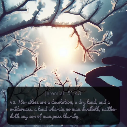 citation biblique : 43. Her cities are a desolation, a dry land, and a wilderness, a land wherein no man dwelleth, neither doth any son of man pass thereby.
 sur fond image nature
