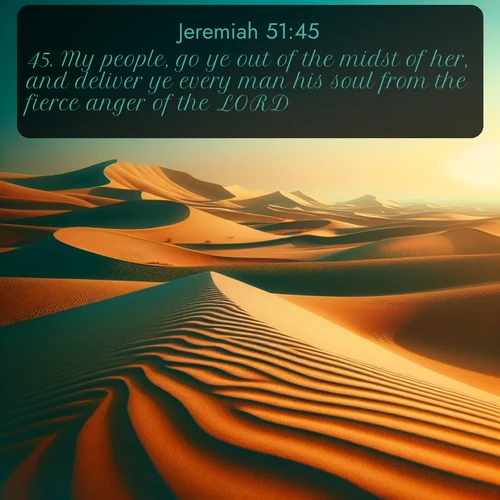 citation biblique : 45. My people, go ye out of the midst of her, and deliver ye every man his soul from the fierce anger of the LORD.
 sur fond image nature