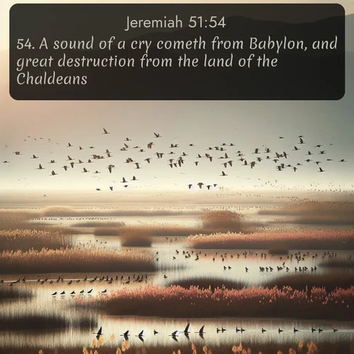 citation biblique : 54. A sound of a cry cometh from Babylon, and great destruction from the land of the Chaldeans:
 sur fond image nature