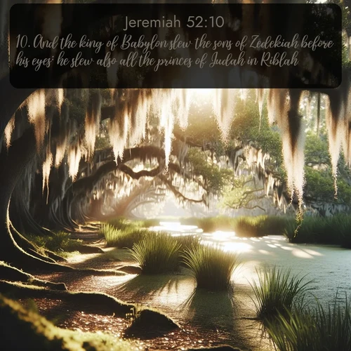 citation biblique : 10. And the king of Babylon slew the sons of Zedekiah before his eyes: he slew also all the princes of Judah in Riblah.
 sur fond image nature