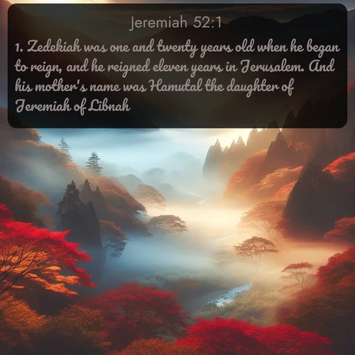 citation biblique : 1. Zedekiah was one and twenty years old when he began to reign, and he reigned eleven years in Jerusalem. And his mother&#039;s name was Hamutal the daughter of Jeremiah of Libnah.
 sur fond image nature