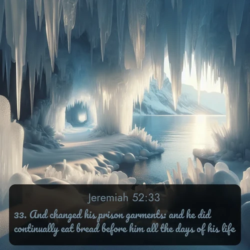 citation biblique : 33. And changed his prison garments: and he did continually eat bread before him all the days of his life.
 sur fond image nature