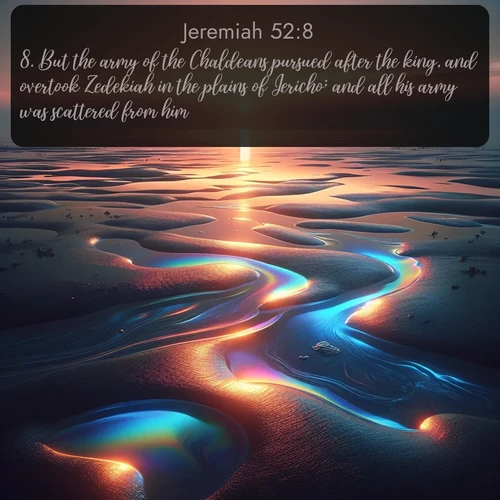 citation biblique : 8. But the army of the Chaldeans pursued after the king, and overtook Zedekiah in the plains of Jericho; and all his army was scattered from him.
 sur fond image nature