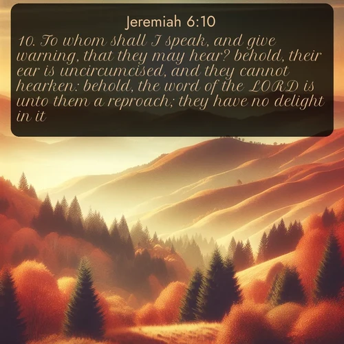 citation biblique : 10. To whom shall I speak, and give warning, that they may hear? behold, their ear is uncircumcised, and they cannot hearken: behold, the word of the LORD is unto them a reproach; they have no delight in it.
 sur fond image nature