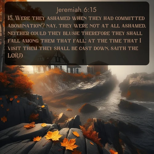 citation biblique : 15. Were they ashamed when they had committed abomination? nay, they were not at all ashamed, neither could they blush: therefore they shall fall among them that fall: at the time that I visit them they shall be cast down, saith the LORD.
 sur fond image nature