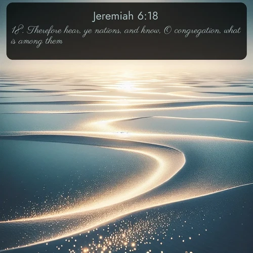 citation biblique : 18. Therefore hear, ye nations, and know, O congregation, what is among them.
 sur fond image nature