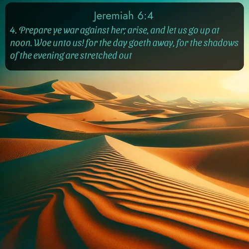 citation biblique : 4. Prepare ye war against her; arise, and let us go up at noon. Woe unto us! for the day goeth away, for the shadows of the evening are stretched out.
 sur fond image nature