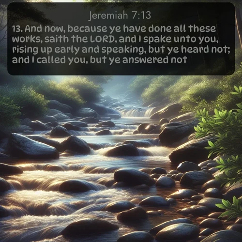 citation biblique : 13. And now, because ye have done all these works, saith the LORD, and I spake unto you, rising up early and speaking, but ye heard not; and I called you, but ye answered not;
 sur fond image nature