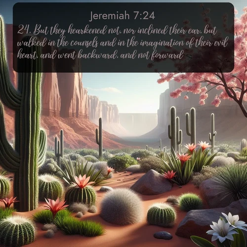 citation biblique : 24. But they hearkened not, nor inclined their ear, but walked in the counsels and in the imagination of their evil heart, and went backward, and not forward.
 sur fond image nature