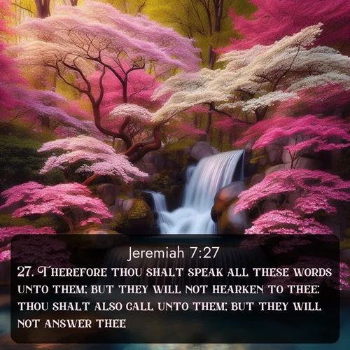 citation biblique : 27. Therefore thou shalt speak all these words unto them; but they will not hearken to thee: thou shalt also call unto them; but they will not answer thee.
 sur fond image nature