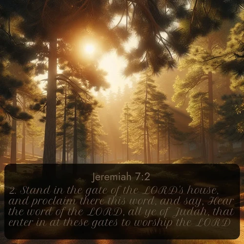 citation biblique : 2. Stand in the gate of the LORD&#039;s house, and proclaim there this word, and say, Hear the word of the LORD, all ye of Judah, that enter in at these gates to worship the LORD.
 sur fond image nature